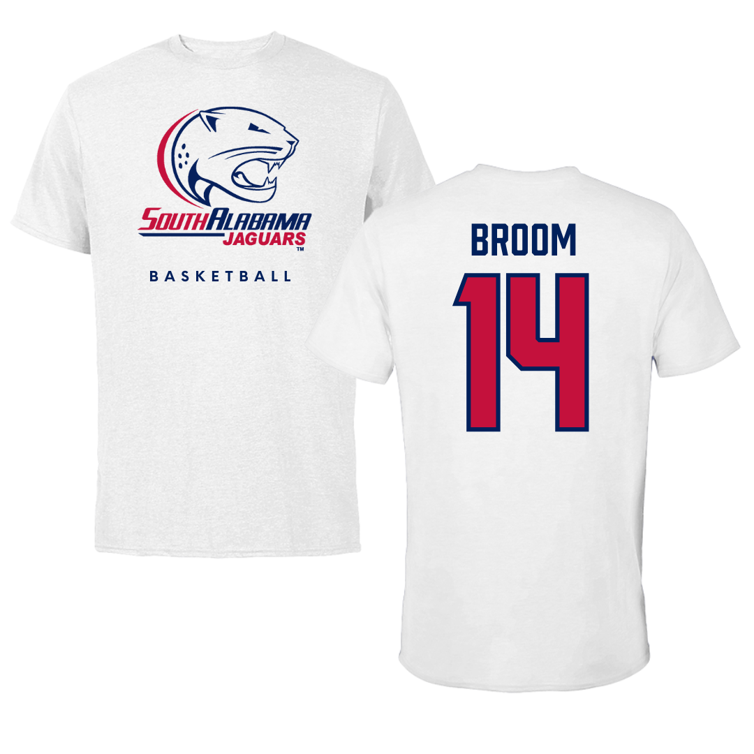 University of South Alabama Basketball White Tee  - #14 John Broom