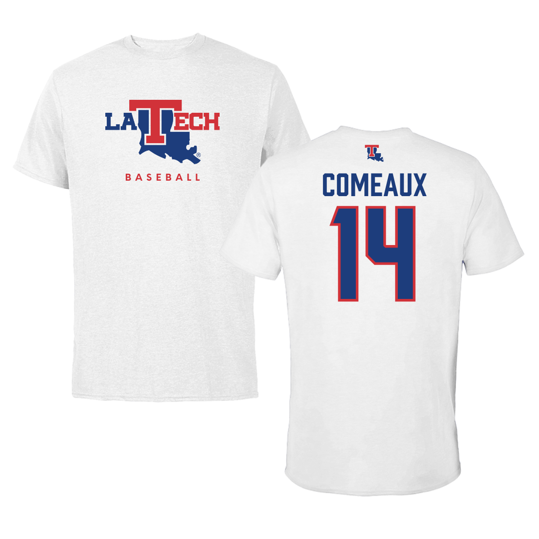 Louisiana Tech University Baseball White Tee  - #14 Grant Comeaux