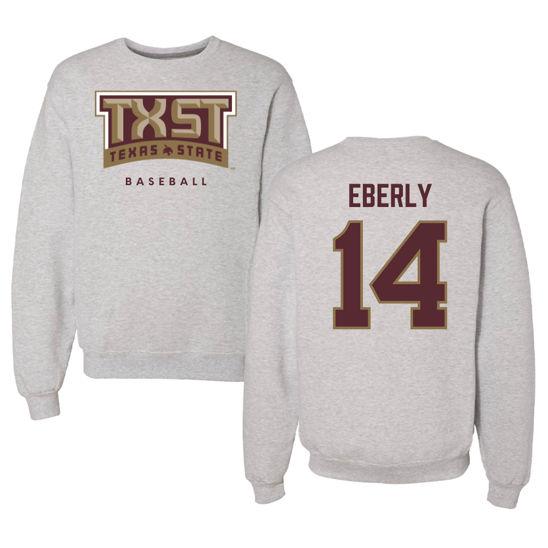 Texas State University Baseball Gray Crewneck  - #14 Keller Eberly