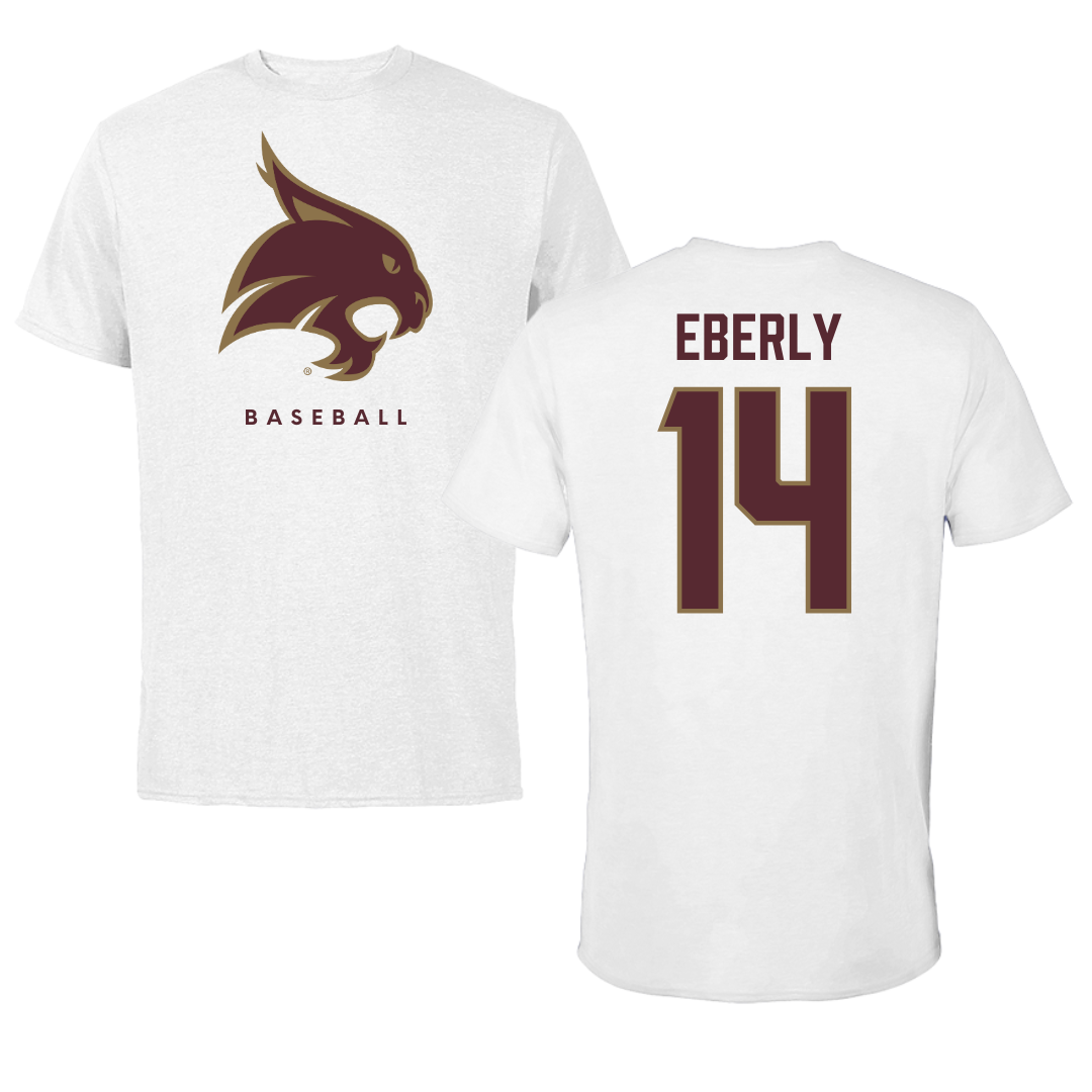 Texas State University Baseball White Tee  - #14 Keller Eberly