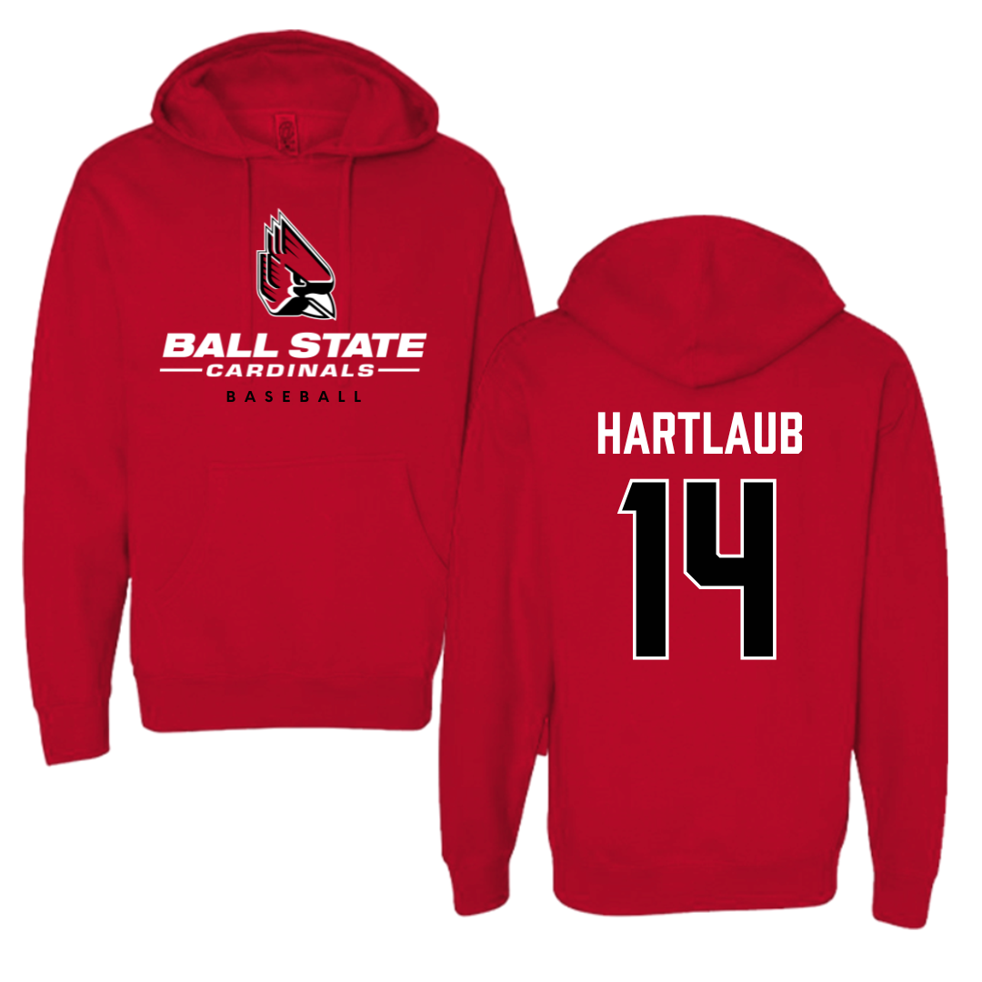 Ball State University Baseball Red Hoodie  - #14 Jacob Hartlaub