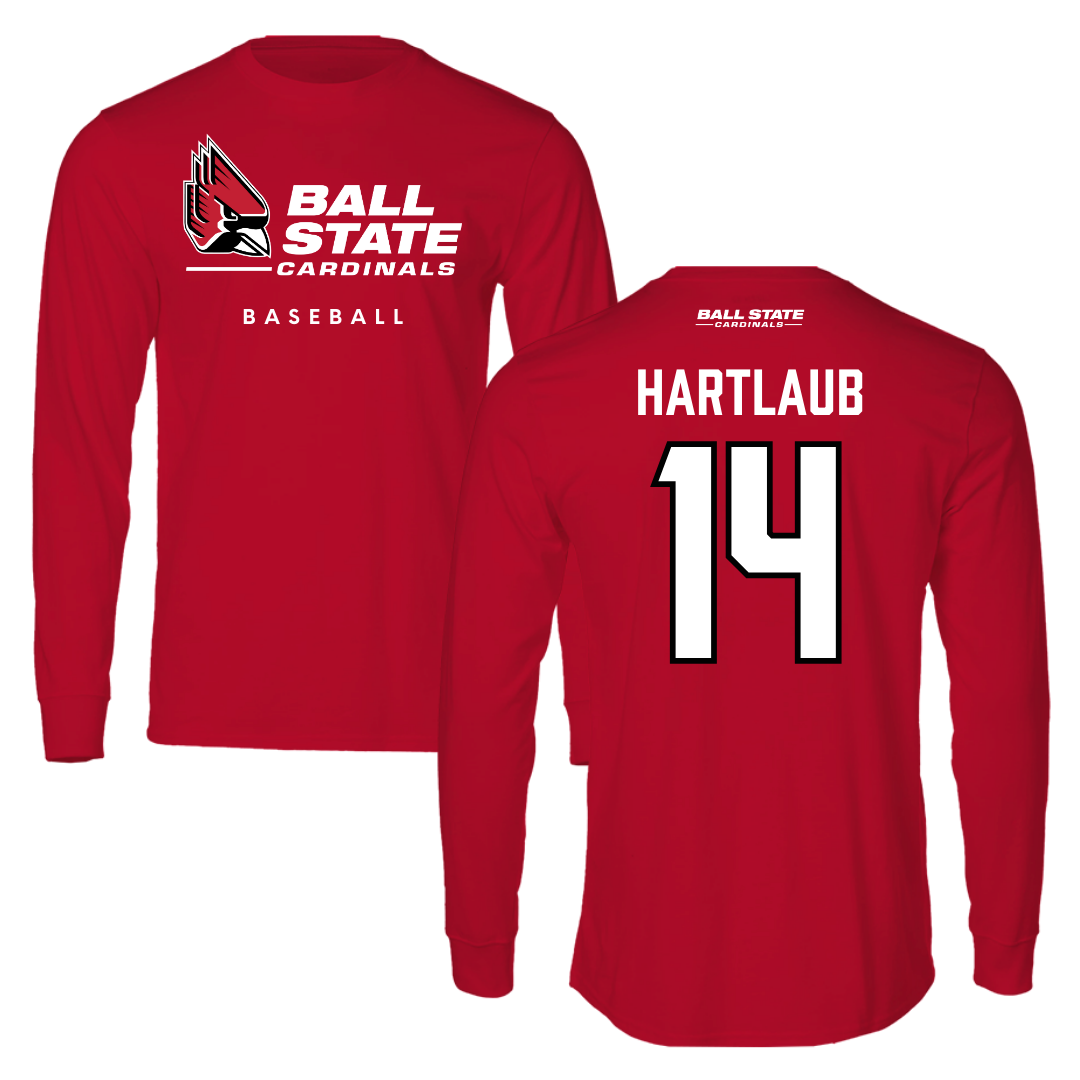 Ball State University Baseball Red Long Sleeve  - #14 Jacob Hartlaub