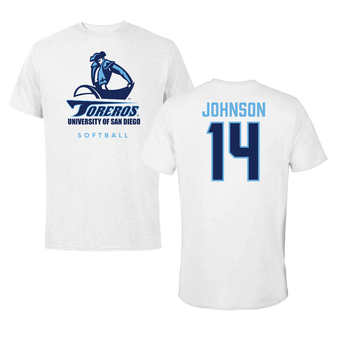 University of San Diego Softball White Tee  - #14 Taylor Johnson