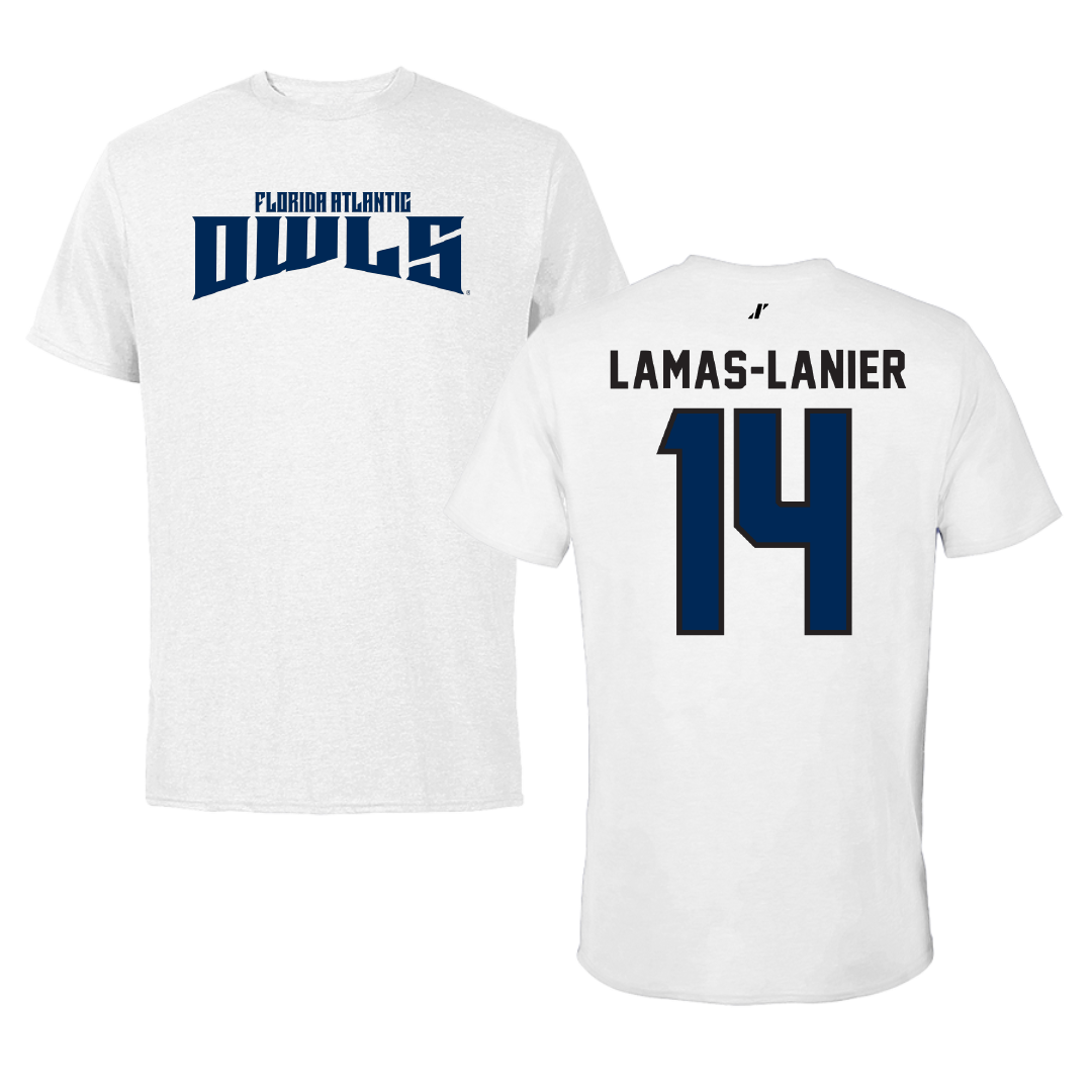 Florida Atlantic University Football White Classic Performance Tee - #14 Courtney Lamas-Lanier