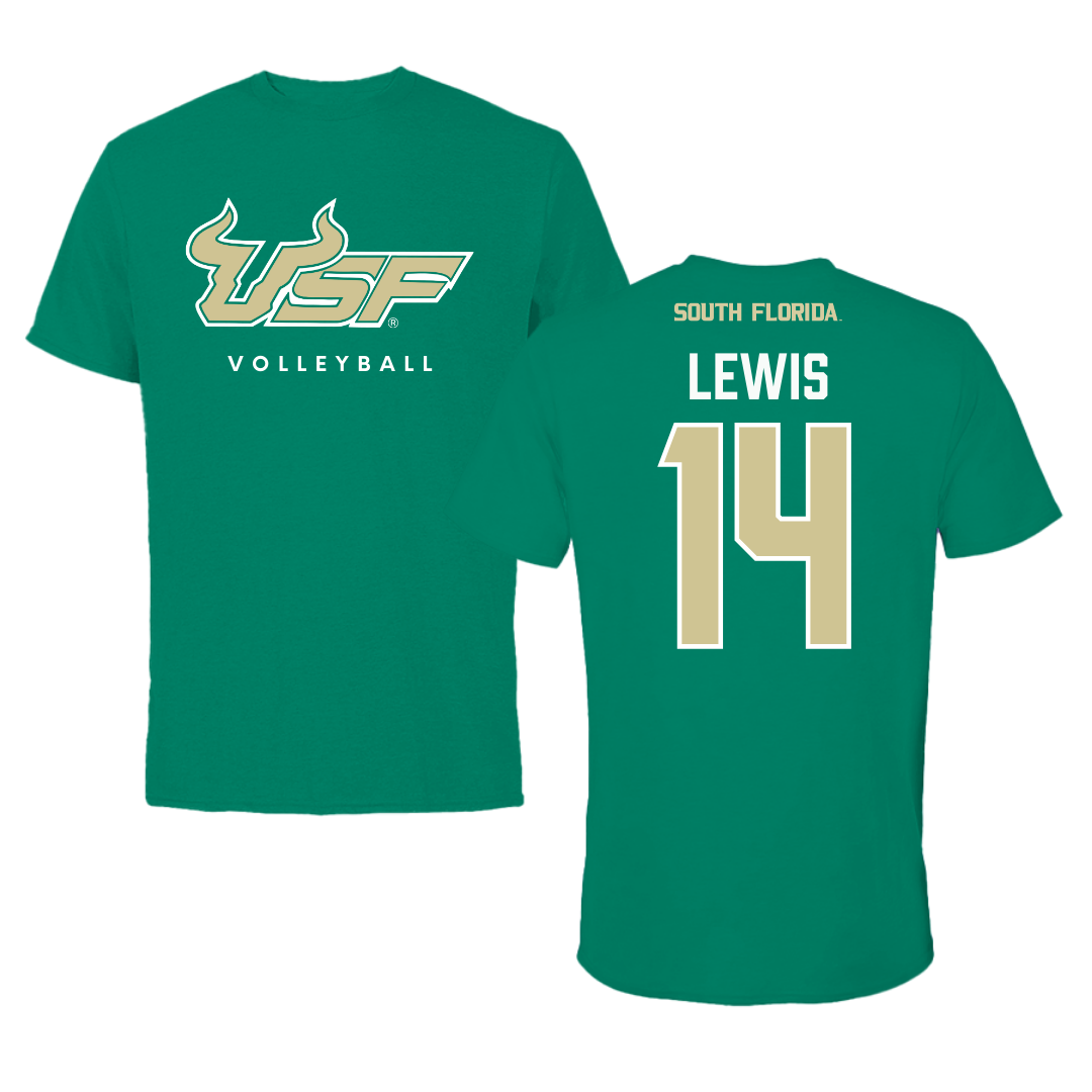 University of South Florida Volleyball Green Tee  - #14 Lauren Lewis