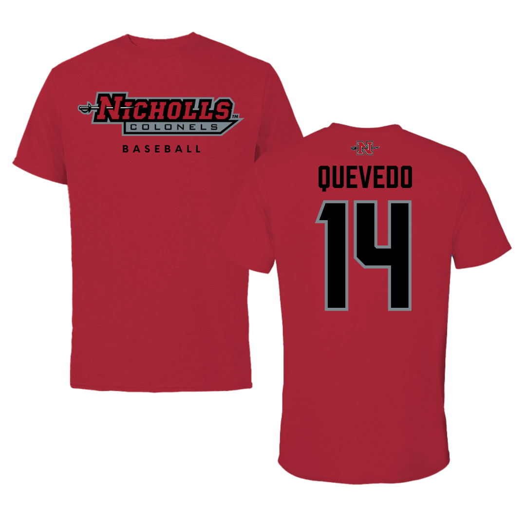 Nicholls State University Baseball Red Tee  - #14 Michael Quevedo