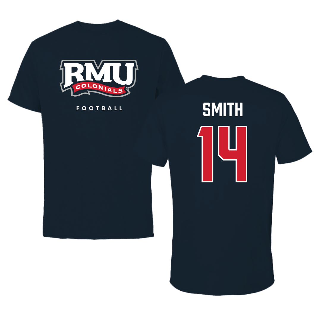 Robert Morris University Football Navy Tee  - #14 Zin'tayvious Smith