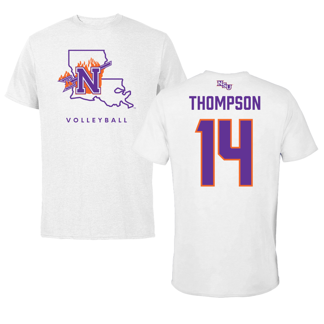 Northwestern State University Volleyball White Tee  - #14 Reaghan Thompson