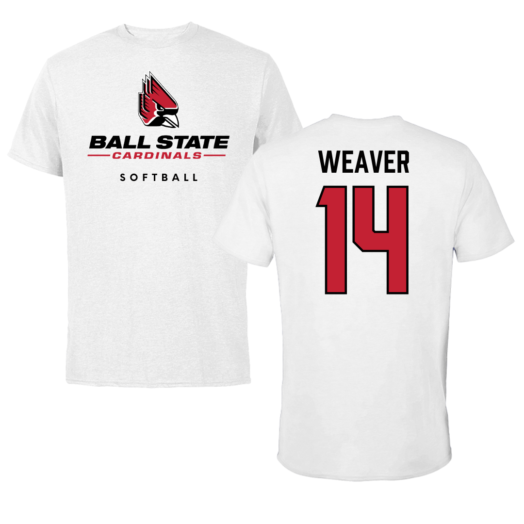 Ball State University Softball White Tee  - #14 Maddie Weaver