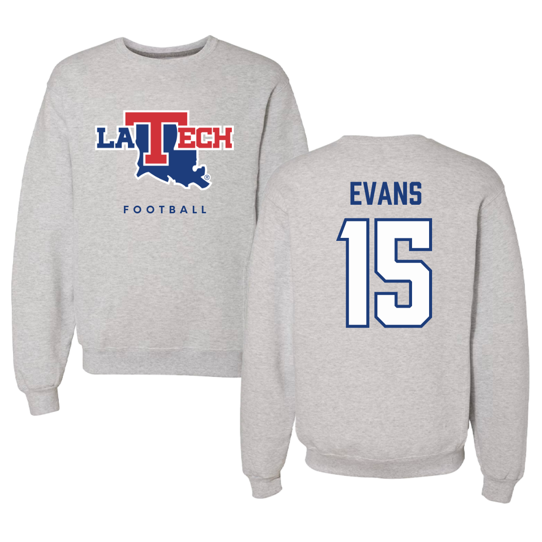 Louisiana Tech University Football Gray Crewneck  - #15 Jessie Evans