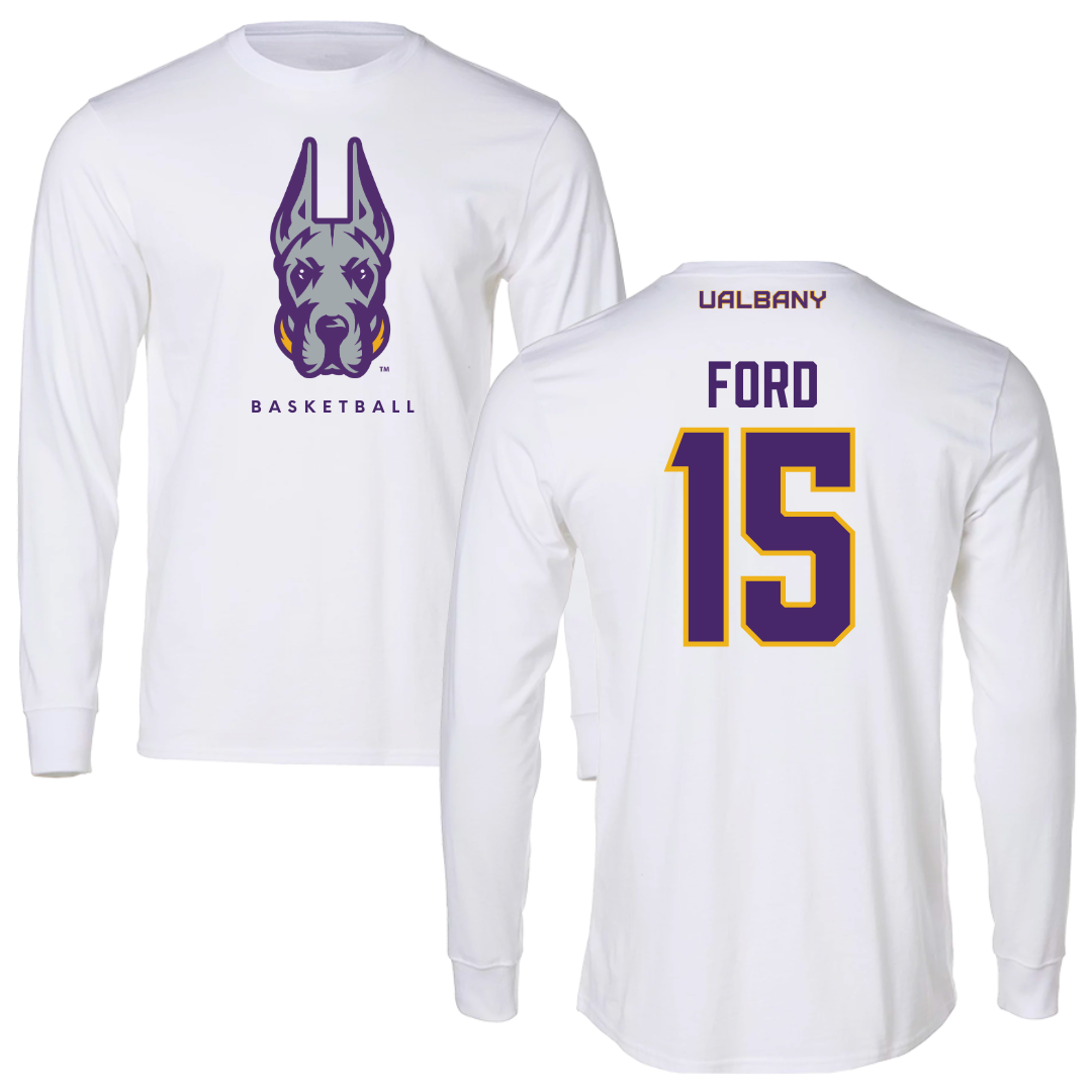 University at Albany Basketball White Long Sleeve  - #15 Hailee Ford