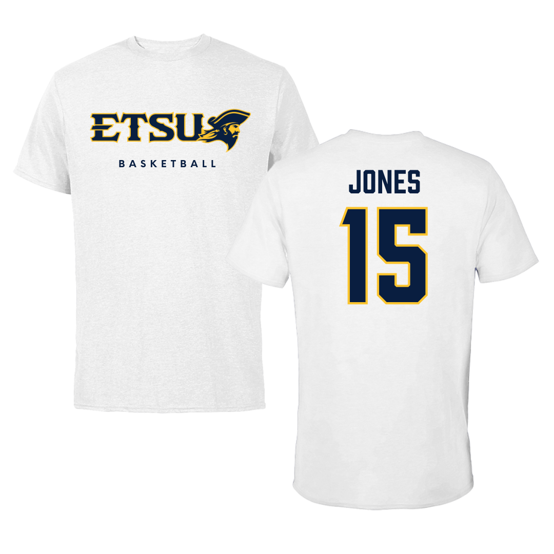 East Tennessee State University Basketball White Tee  - #15 Jaxson Jones