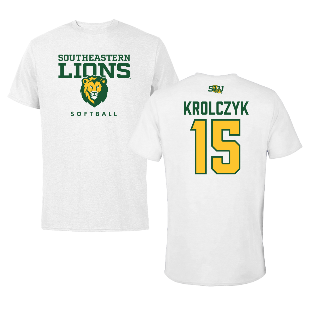 Southeastern Louisiana University Softball White Tee  - #15 Bailey Krolczyk