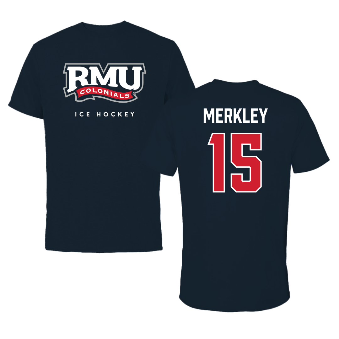 Robert Morris University Ice Hockey Navy Tee  - #15 Charles Merkley