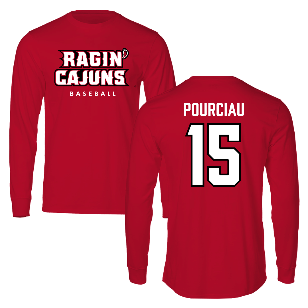 University of Louisiana at Lafayette Baseball Red Long Sleeve  - #15 Clayton Pourciau