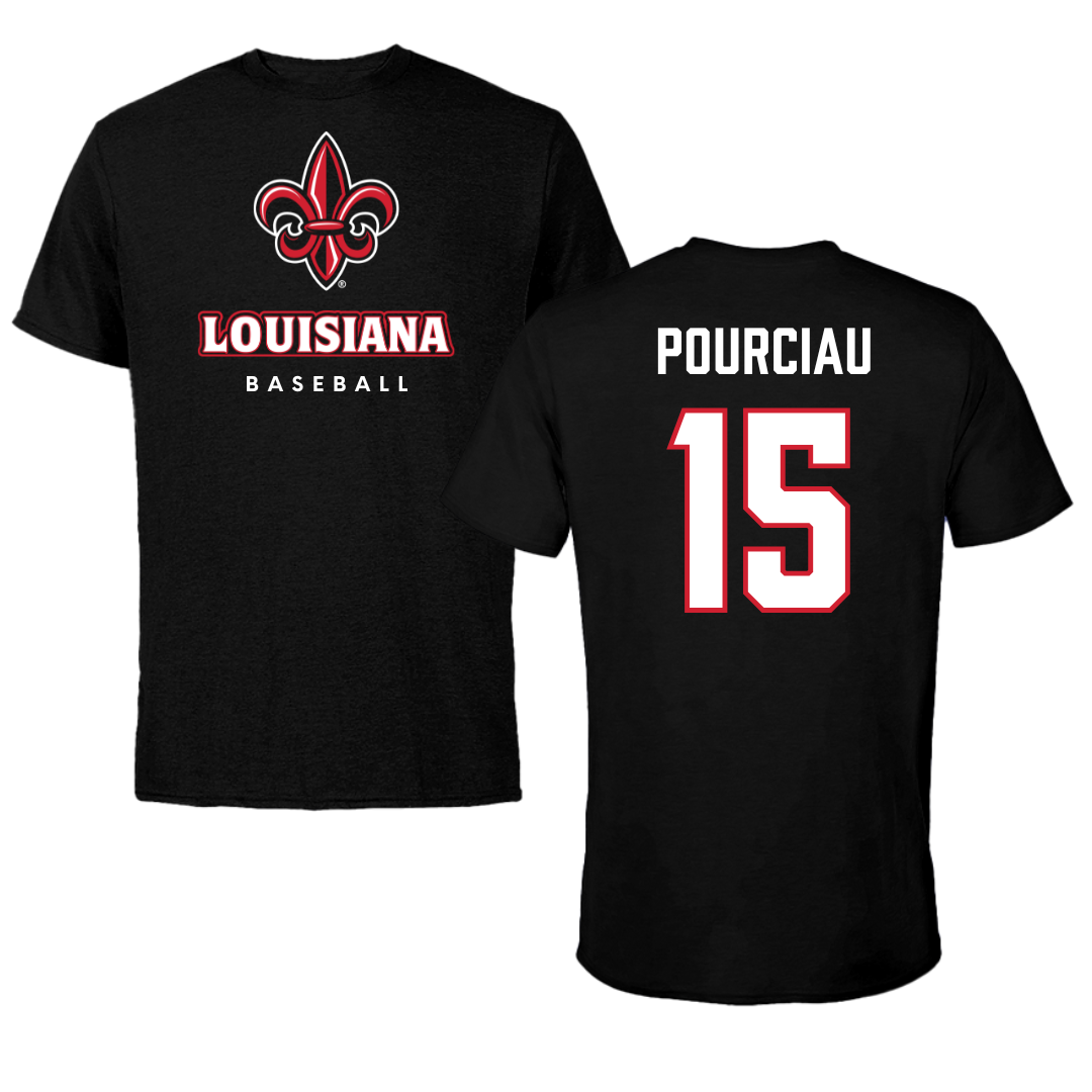University of Louisiana at Lafayette Baseball Black Tee  - #15 Clayton Pourciau