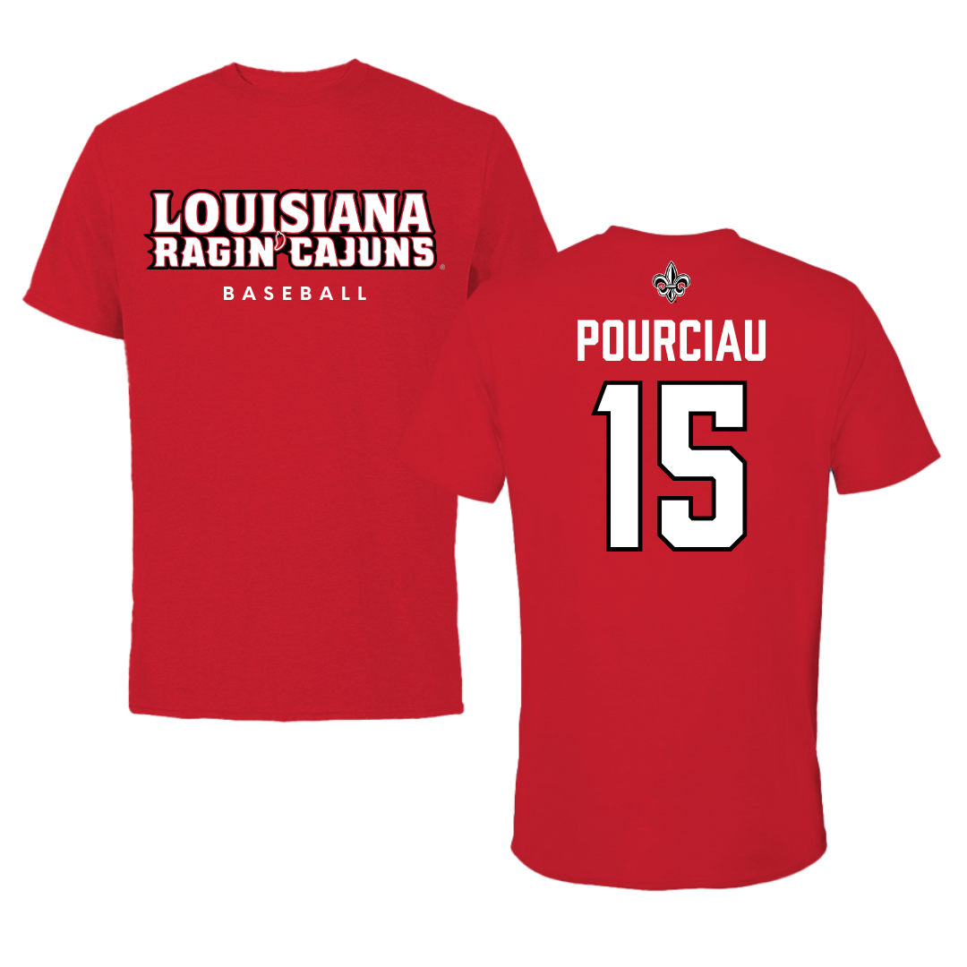 University of Louisiana at Lafayette Baseball Red Tee  - #15 Clayton Pourciau