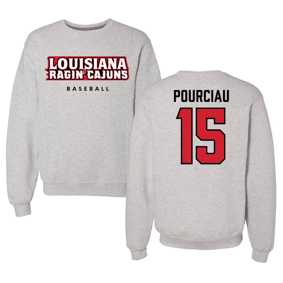 University of Louisiana at Lafayette Baseball Gray Crewneck  - #15 Clayton Pourciau