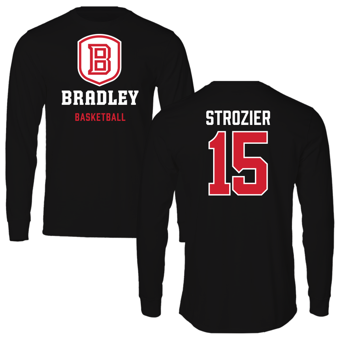 Bradley University Basketball Black Block Long Sleeve - #15 Armoni Strozier