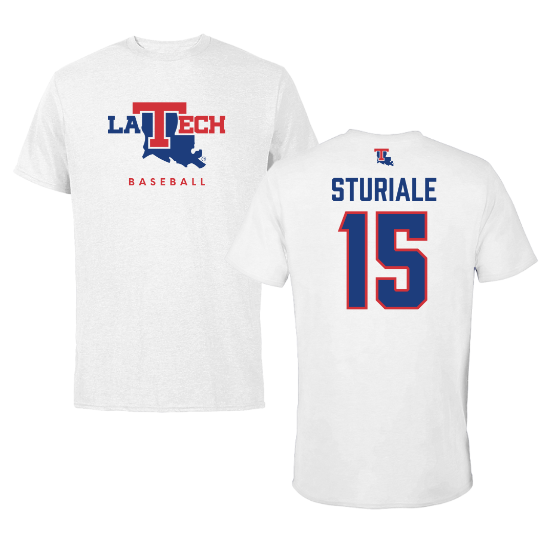 Louisiana Tech University Baseball White Tee  - #15 CJ Sturiale