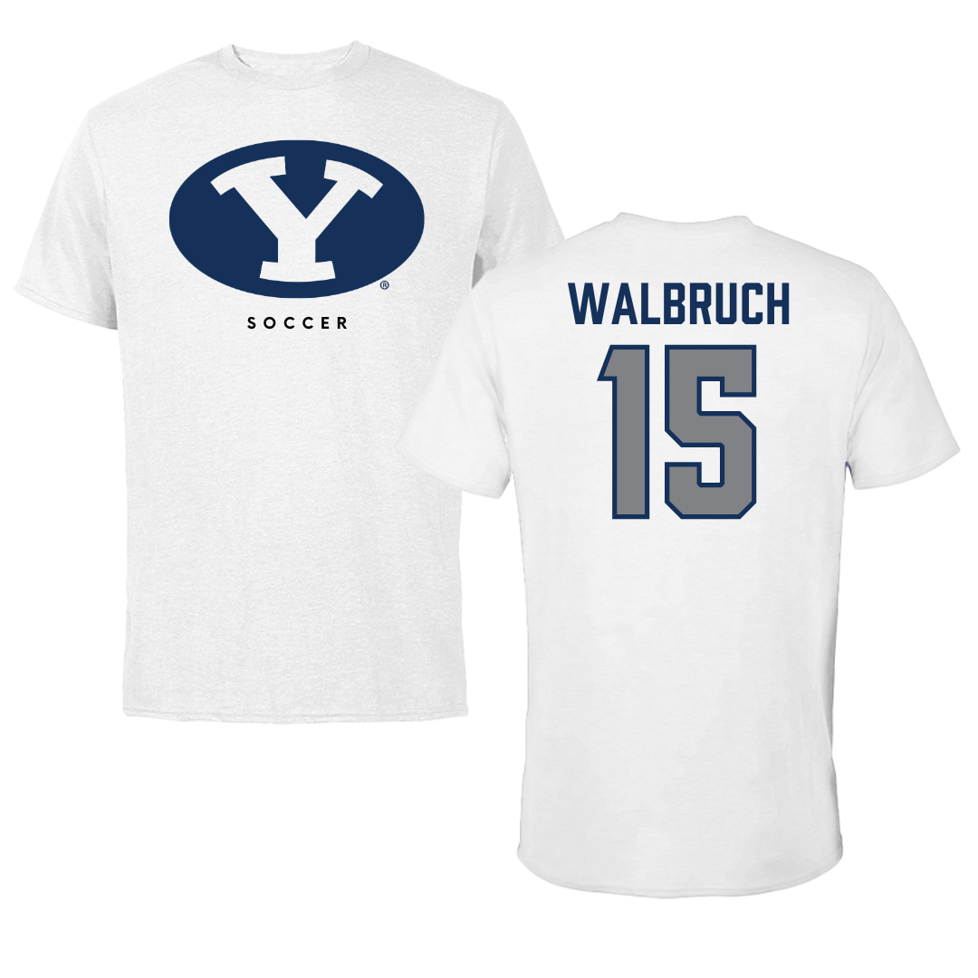 Brigham Young University Soccer White Tee  - #15 Ellie Walbruch