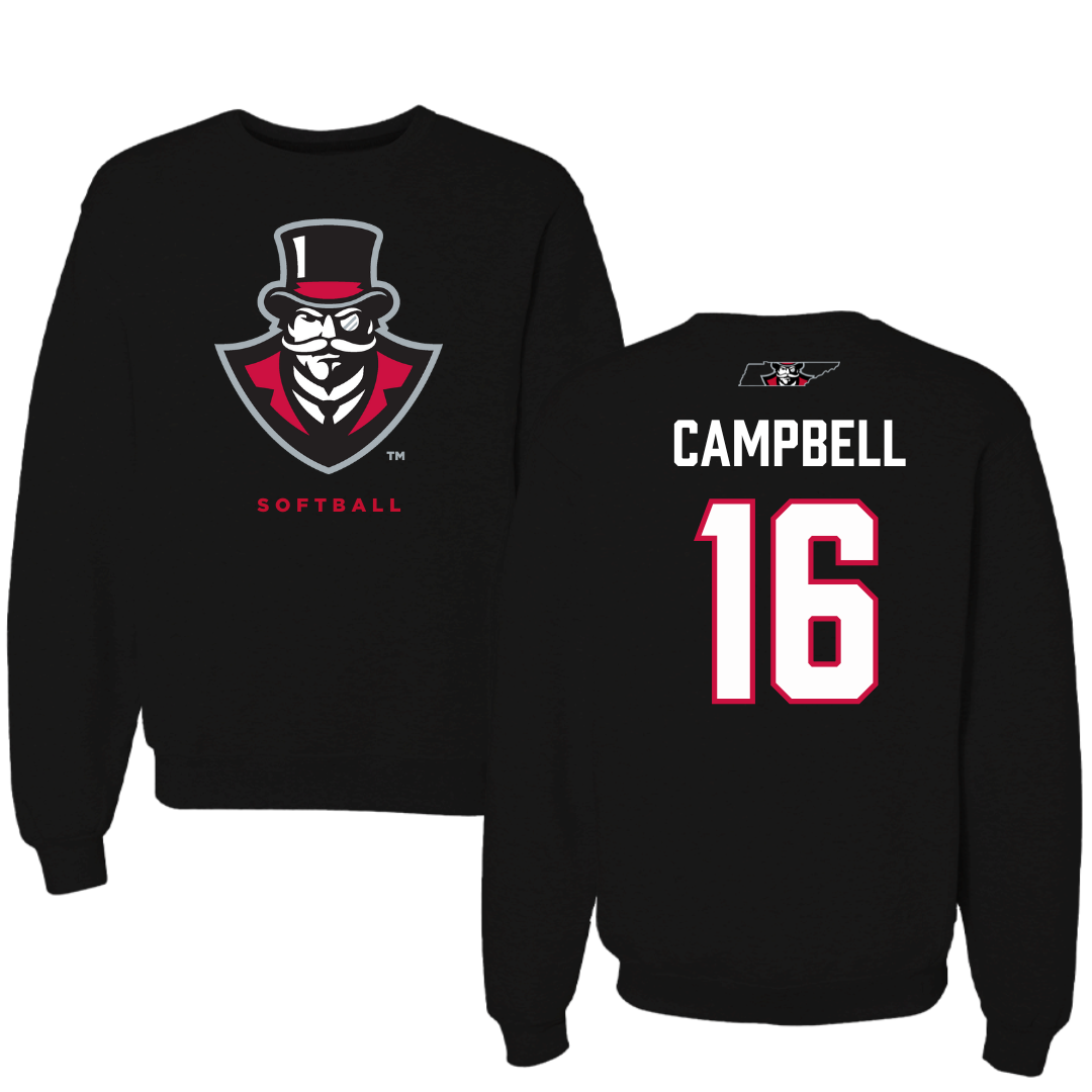 Austin Peay State University Softball Black Mascot Crewneck - #16 Kylie Campbell