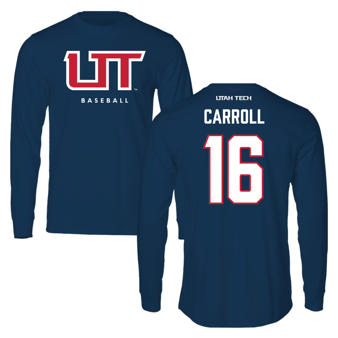 Utah Tech University Baseball Navy Long Sleeve  - #16 Jace Carroll