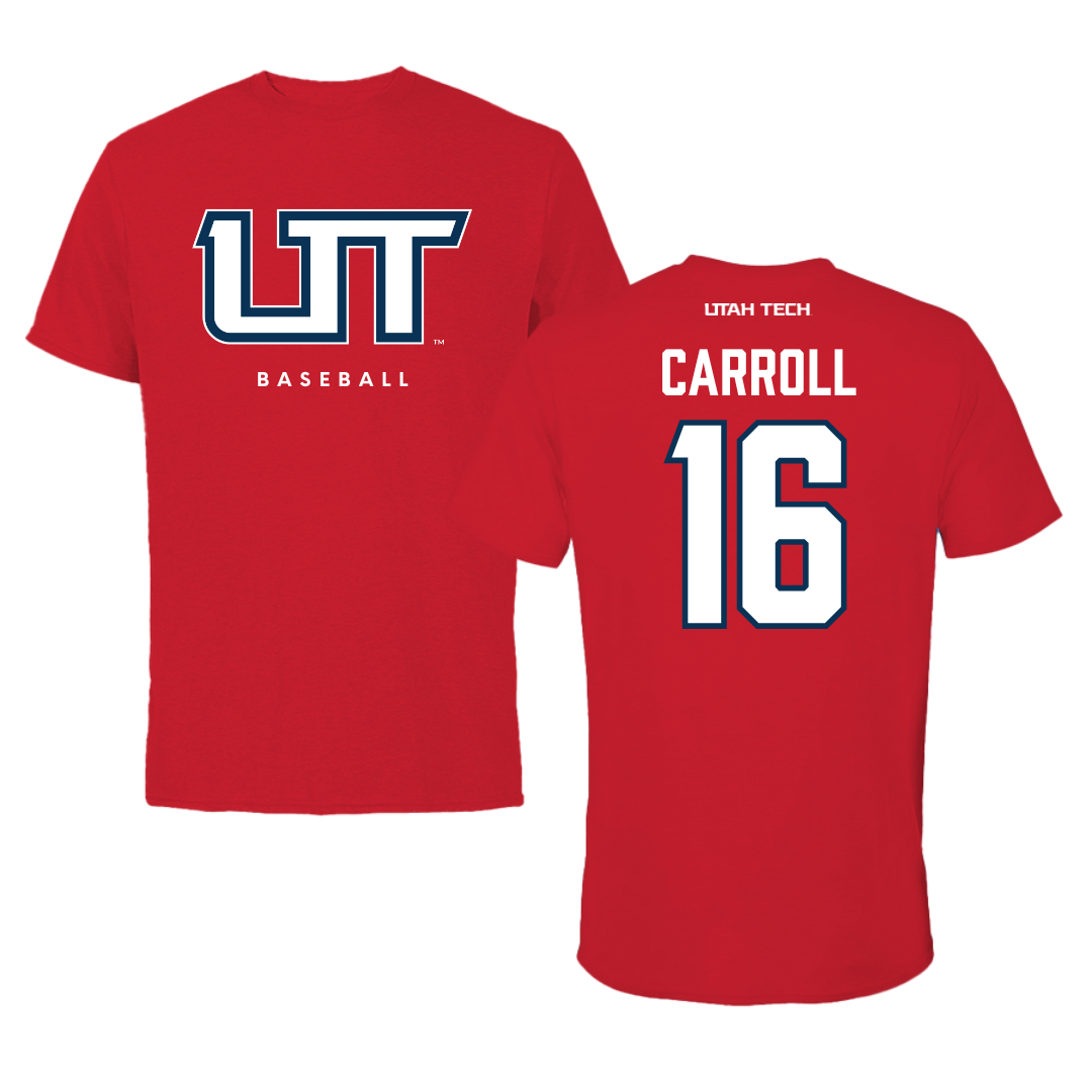 Utah Tech University Baseball Red Tee  - #16 Jace Carroll