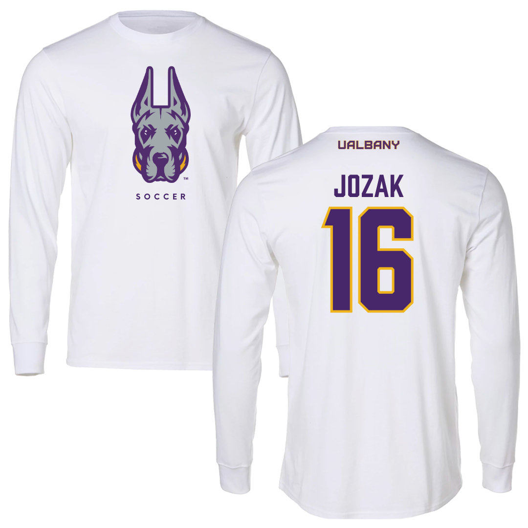 University at Albany Soccer White Long Sleeve  - #16 Emily Jozak