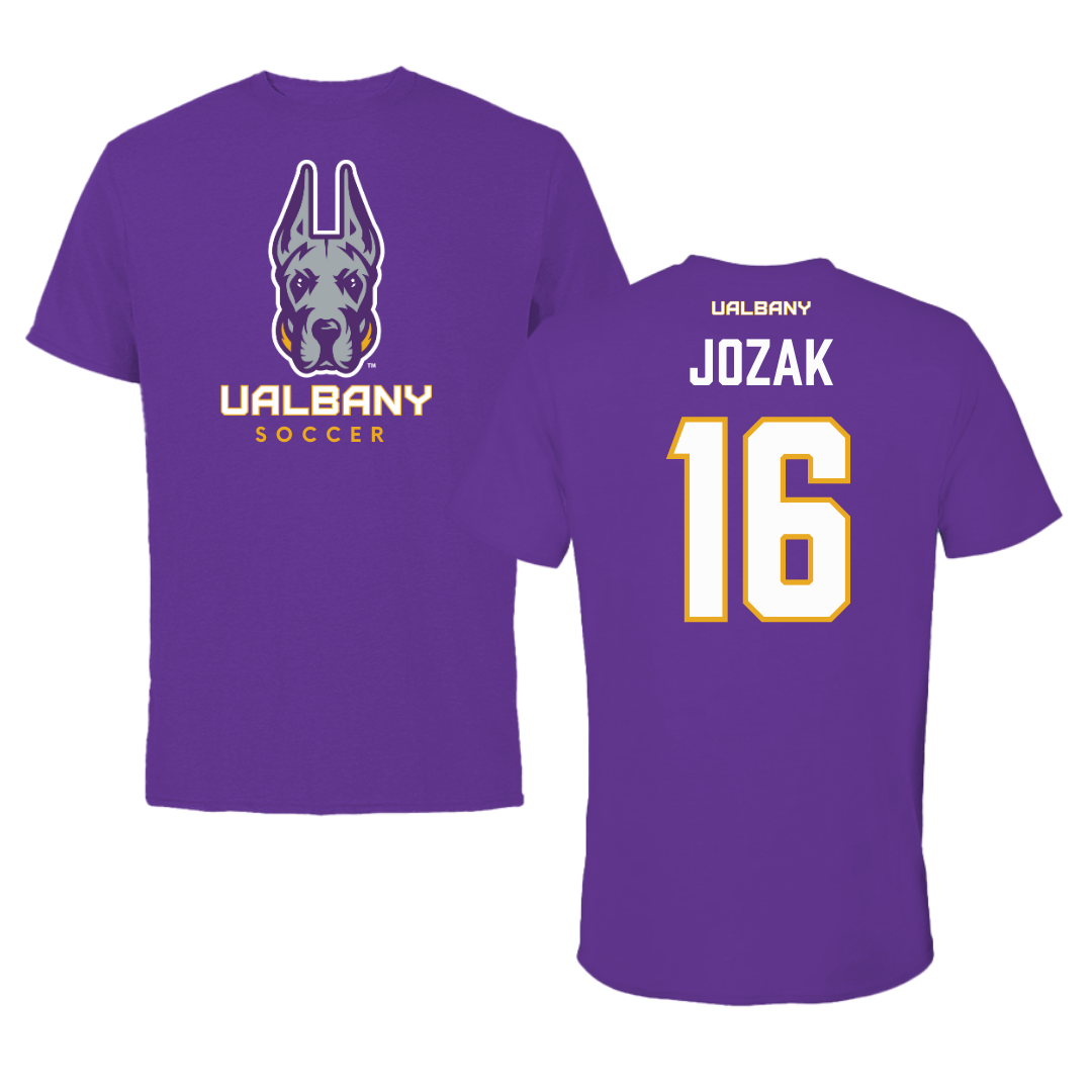 University at Albany Soccer Purple Tee  - #16 Emily Jozak
