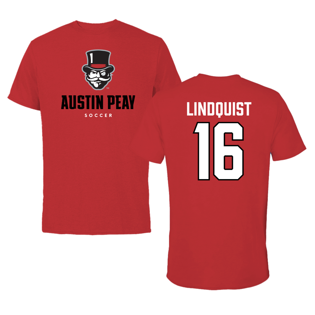 Austin Peay State University Soccer Red Mascot Tee - #16 Haley Lindquist