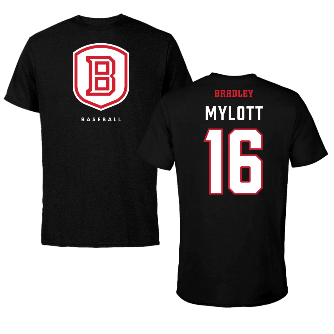 Bradley University Baseball Black Shield Tee - #16 Michael Mylott
