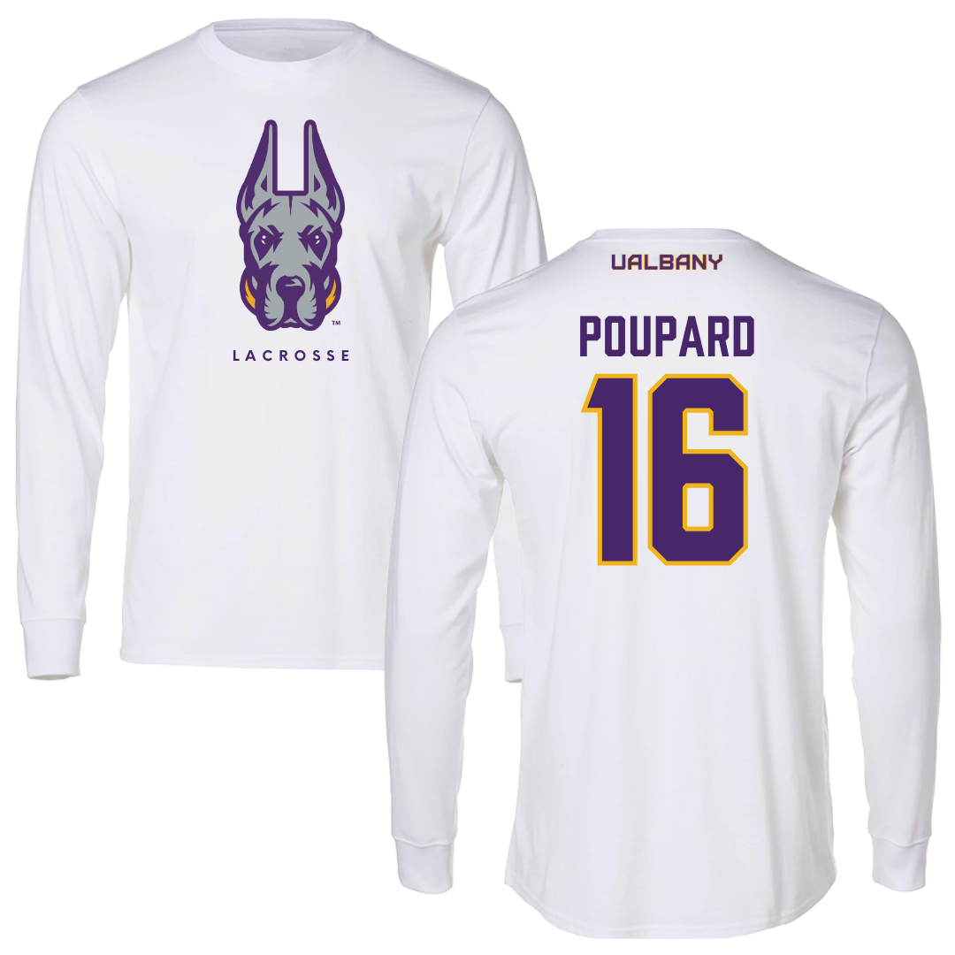 University at Albany Lacrosse White Long Sleeve  - #16 Ava Poupard