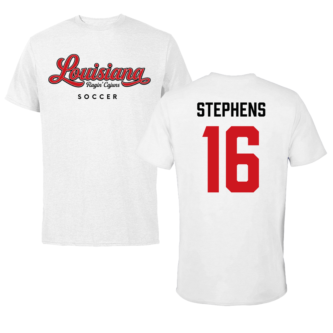 University of Louisiana at Lafayette Soccer White Tee  - #16 Sisley Stephens