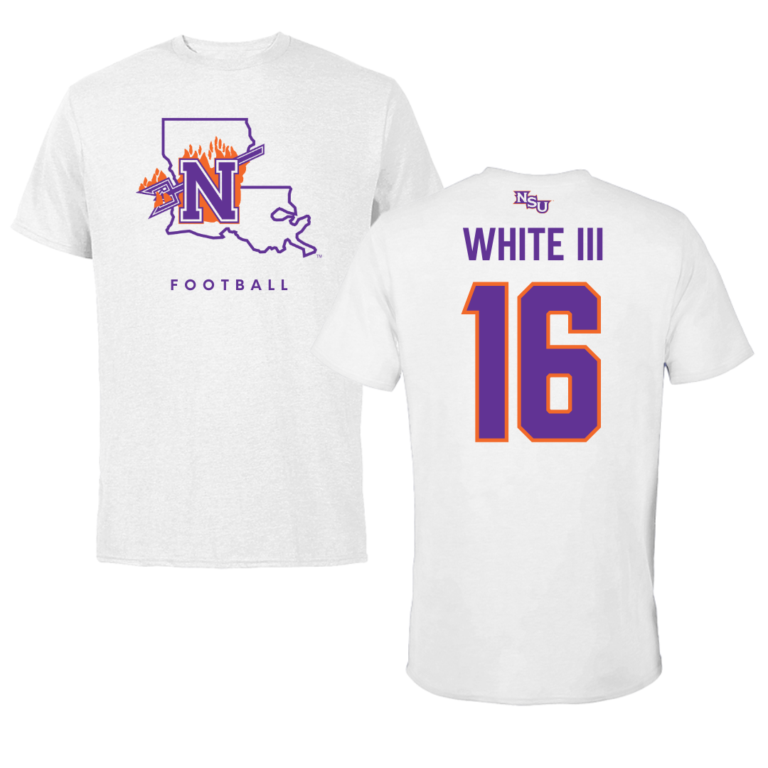 Northwestern State University Football White Tee  - #16 William White III