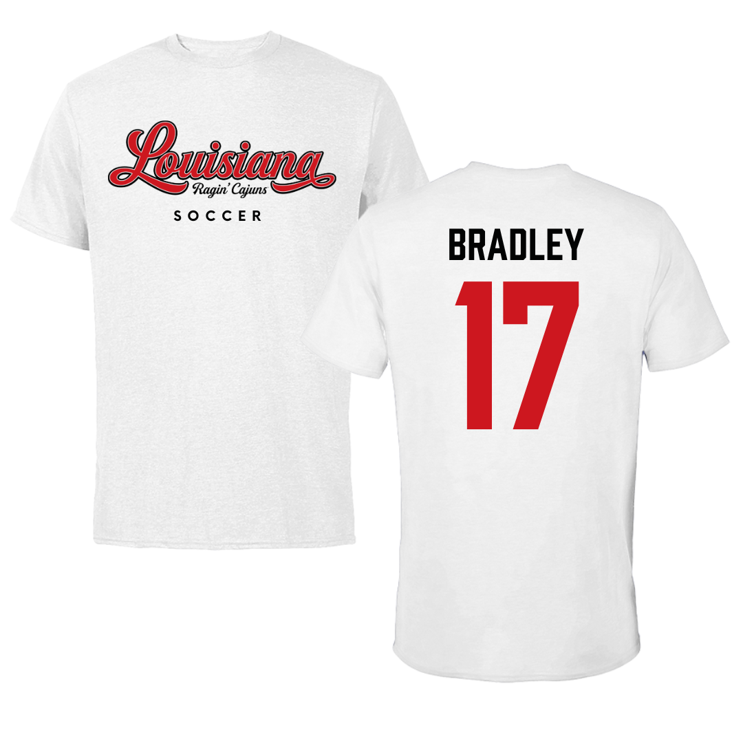 University of Louisiana at Lafayette Soccer White Tee  - #17 Megan Bradley