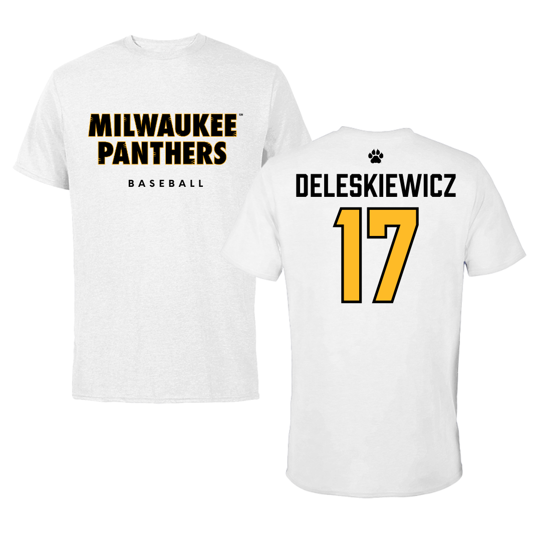 University of Wisconsin-Milwaukee Baseball White Tee  - #17 Tyler Deleskiewicz