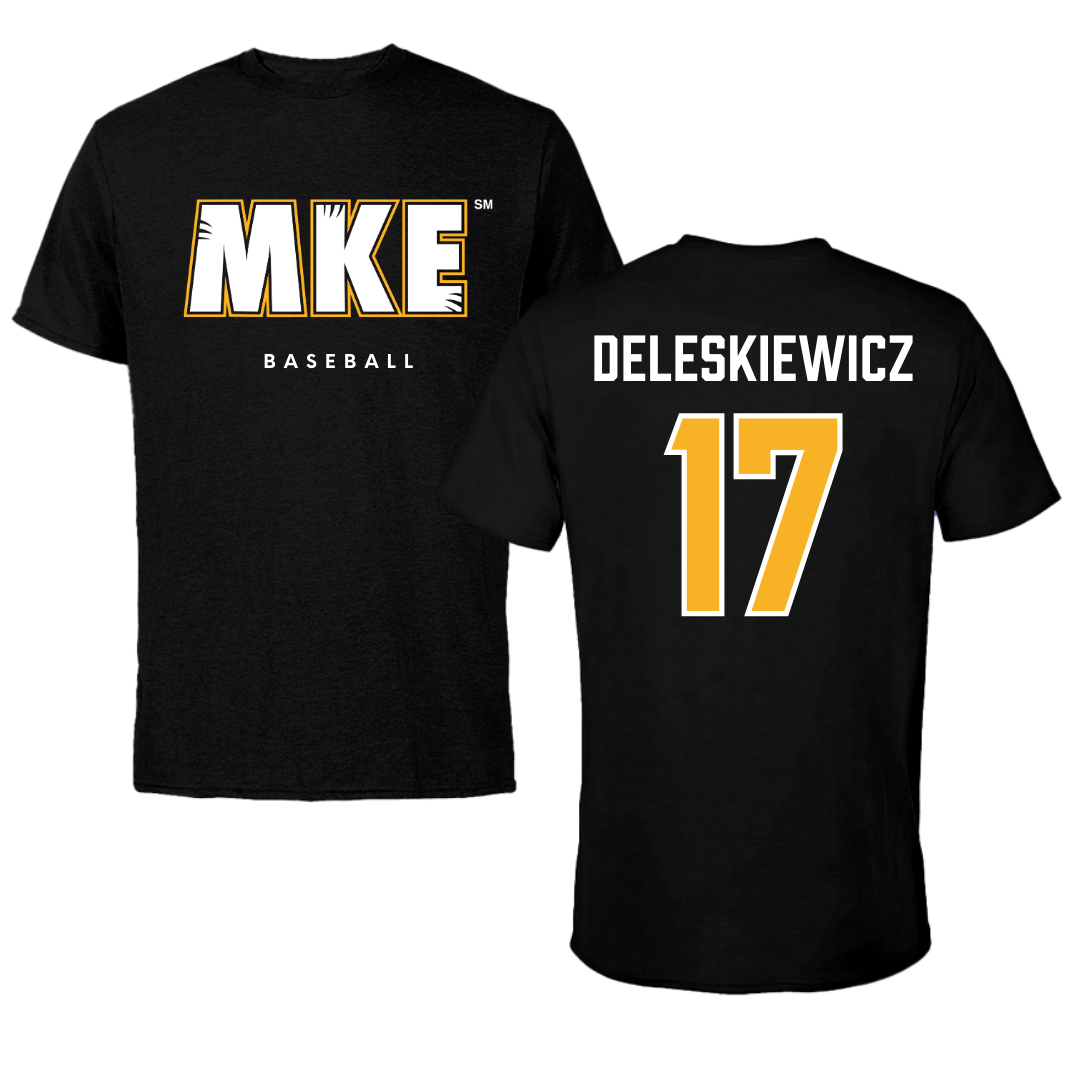 University of Wisconsin-Milwaukee Baseball Black Tee  - #17 Tyler Deleskiewicz
