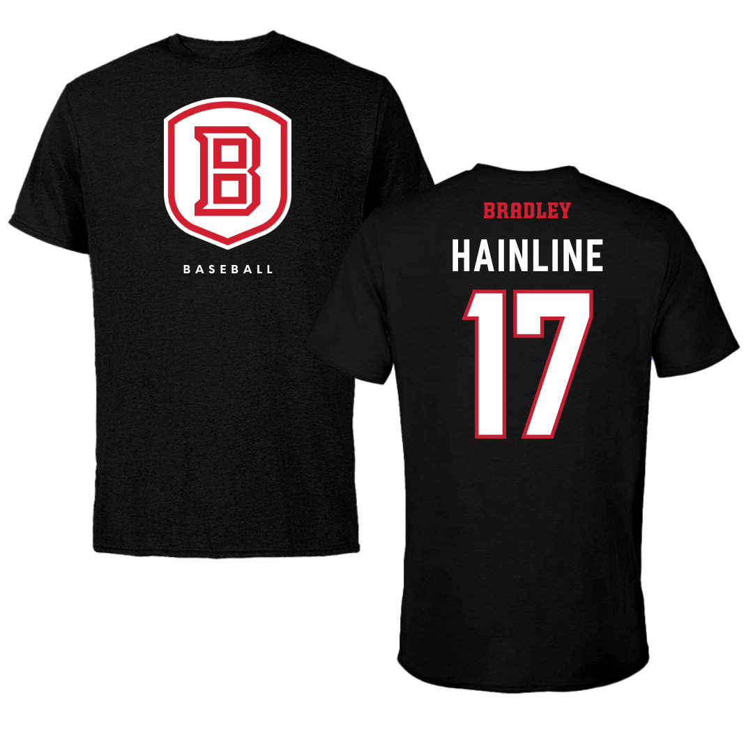 Bradley University Baseball Black Shield Tee - #17 Nick Hainline