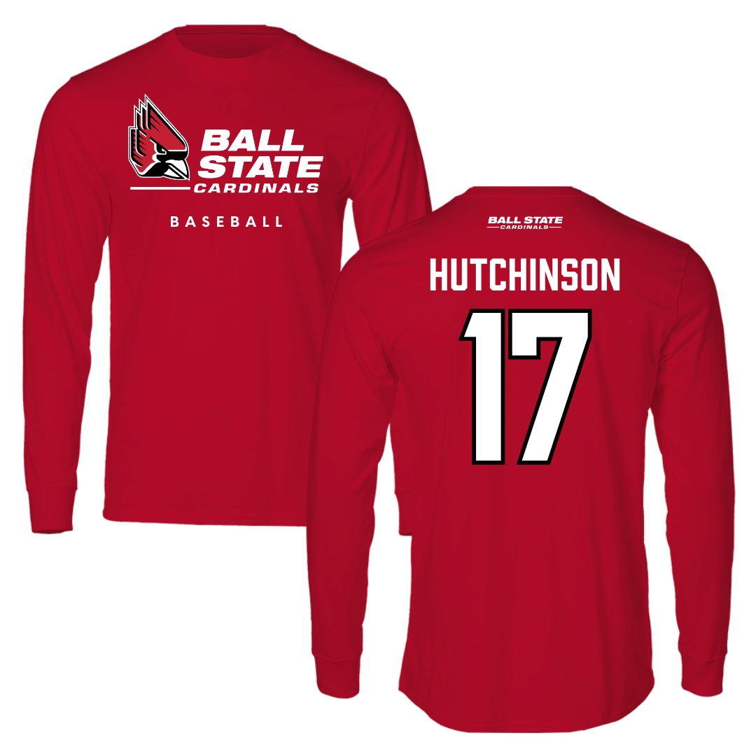 Ball State University Baseball Red Long Sleeve  - #17 Connor Hutchinson