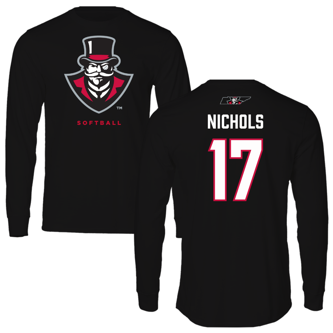 Austin Peay State University Softball Black Mascot Long Sleeve - #17 Emberly Nichols