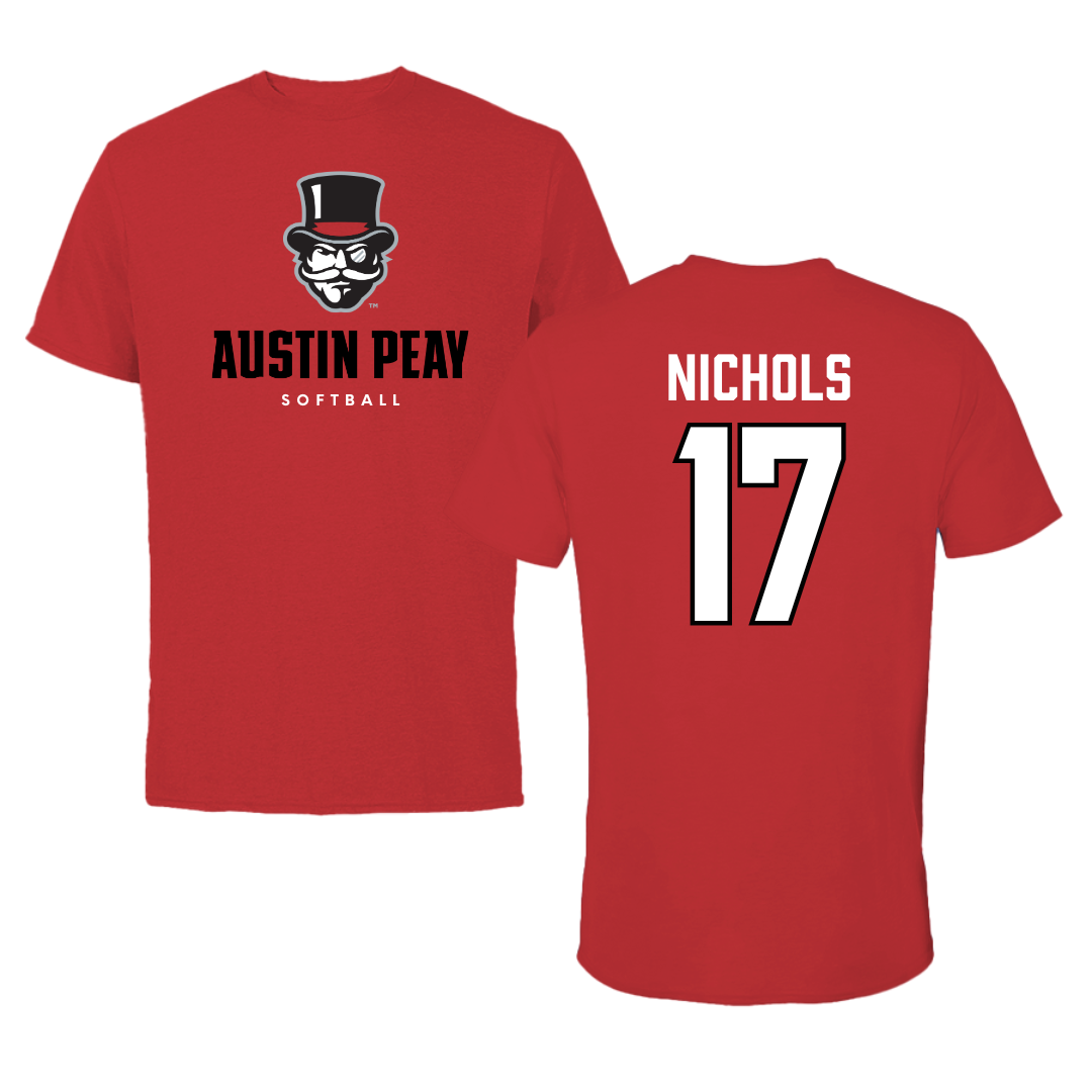 Austin Peay State University Softball Red Mascot Tee - #17 Emberly Nichols