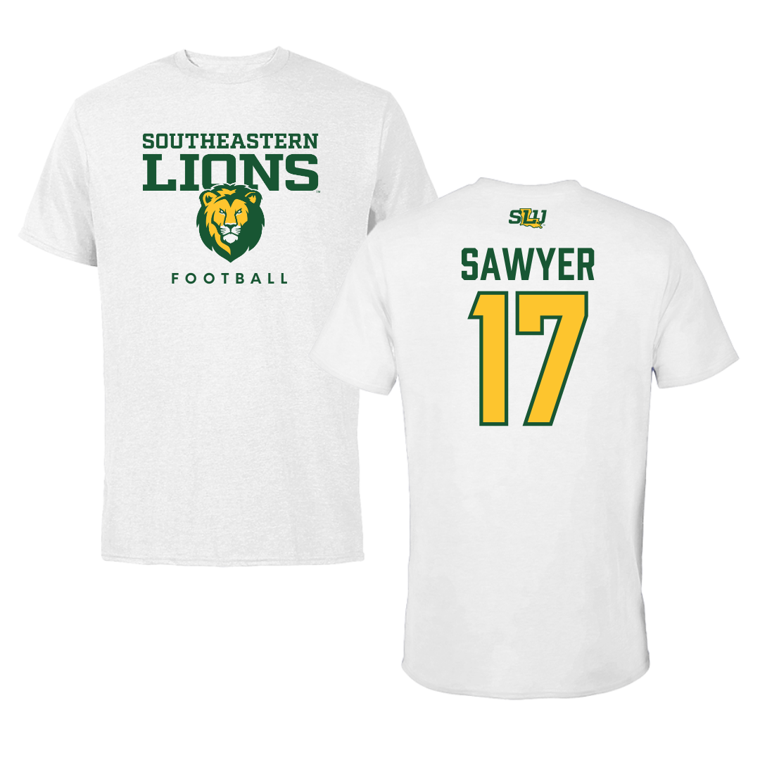 Southeastern Louisiana University Football White Tee  - #17 Eli Sawyer
