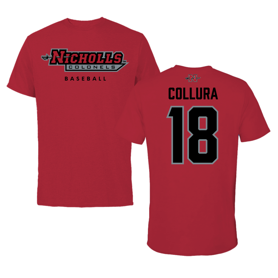 Nicholls State University Baseball Red Tee  - #18 Jaden Collura