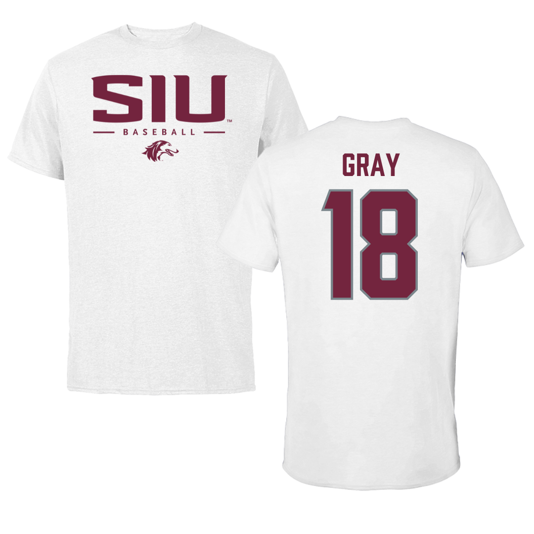 Southern Illinois University at Carbondale Baseball White Tee  - #18 Hesston Gray