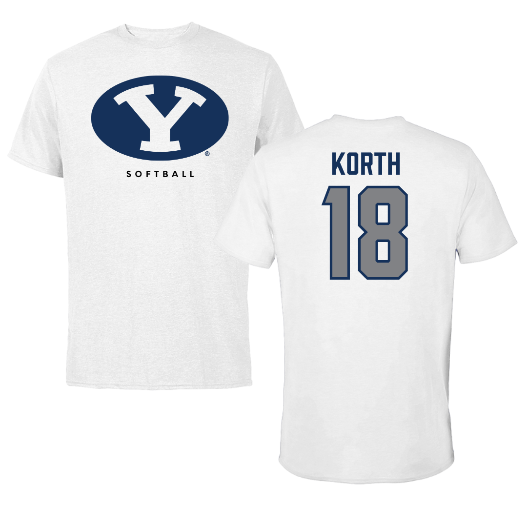 Brigham Young University Softball White Tee  - #18 Kaysen Korth