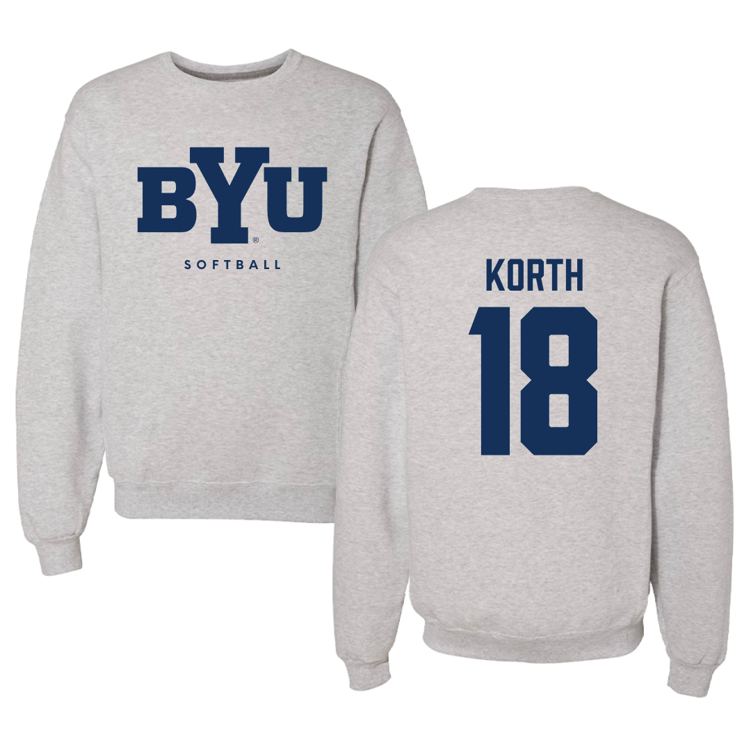 Brigham Young University Softball Gray Crewneck  - #18 Kaysen Korth