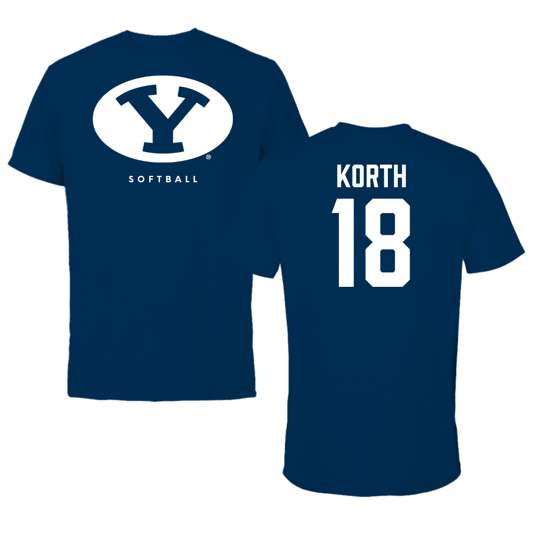 Brigham Young University Softball Navy Tee  - #18 Kaysen Korth