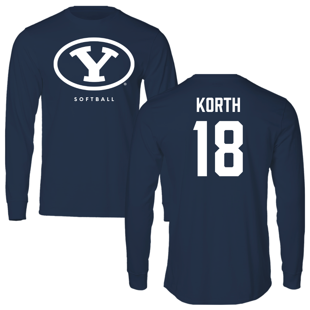Brigham Young University Softball Navy Long Sleeve  - #18 Kaysen Korth