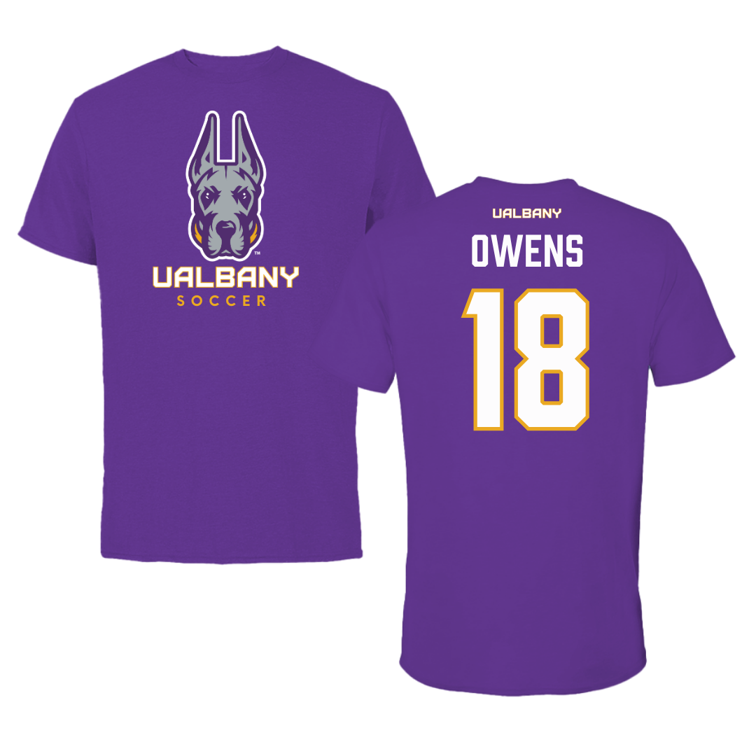 University at Albany Soccer Purple Tee  - #18 Claire Owens